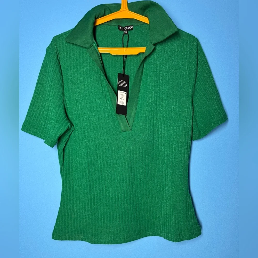 Jordan Ribbed Collared Top - Green - Picture 8 of 9
